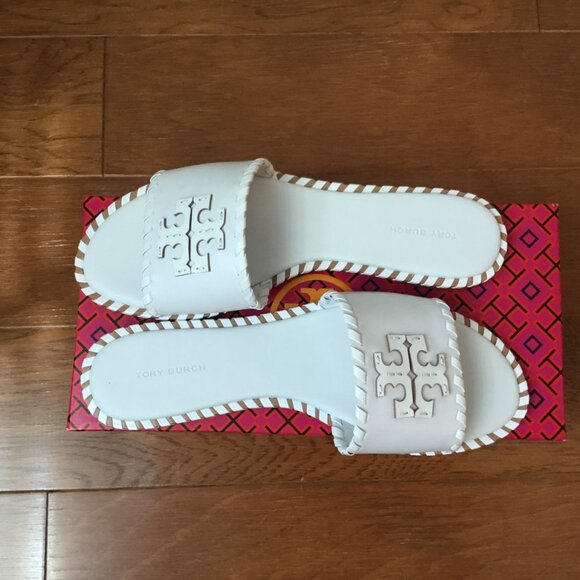 NOT FOR SALE - Brand New Tory Burch Everly Slides, Optic White, Whip-stitching